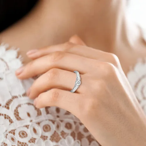 Miniatura 5 de Anillo de compromiso con diamante certificado por AGS 34 quilate, oro blanco 14 quilates, (color K-L, claridad I2-I3)