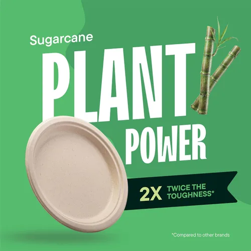 Miniatura 5 de Stack Man - Platos de papel 100% compostables (125 unidades) de 7 pulgadas, placa de bagazo desechable natural, ecológica, hecha de fibras de caña