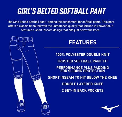 Miniatura 4 de Mizuno Pantalón de sóftbol Fastpitch con cinturón para niña