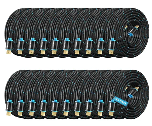 Miniatura 10 de Cable HDMI 4K Ultra HD de 1 pie (paquete de 100) Cable HDMI 2.0 trenzado de nailon, alta velocidad 18Gbps 4K60Hz HDR, 3D, 2160p, 1080p, HDCP 2.2