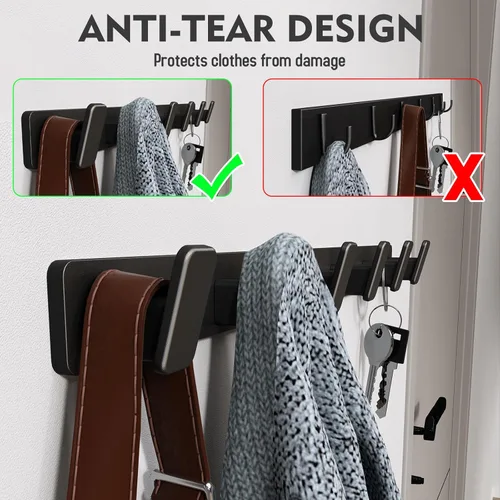 Miniatura 7 de Perchero de Pared para Abrigos con Soporte de Pared - Perchero Negro con 6 Ganchos, Ganchos de Pared para Colgar Sombrero, Llave, Bolso, Toalla
