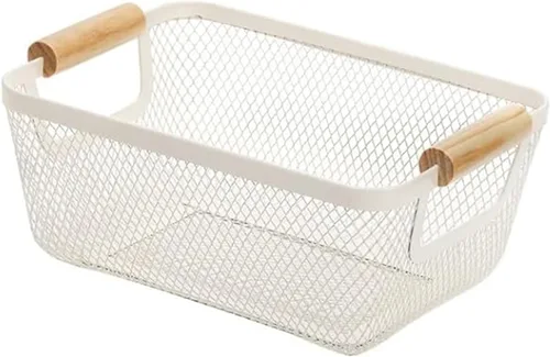 Miniatura 16 de AJIODA Cesta de acero de malla metálica, cesta organizadora de almacenamiento de alambre pequeña, cesta de cocina colgante multifunción con mango