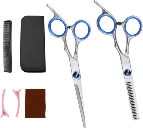 JISTL Tijeras de corte de cabello, tijeras texturizadoras para adelgazar el cabello, tijeras de peluquería con anillo de dedo desmontable para Azul