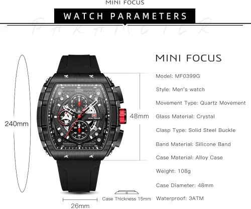 Miniatura 6 de MF MINI FOCUS Watch Wristwatch Fashion Hollow Big Dial Luminous Waterproof Sport Analog Quartz Business Mens Watches Silicon Strap Dress Watch