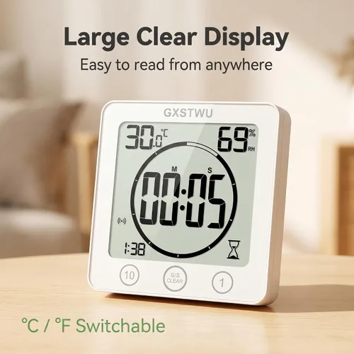 Miniatura 7 de Reloj de ducha digital, reloj temporizador de baño, resistente al agua para rociar agua, alarma de cuenta regresiva, temporizador de pantalla