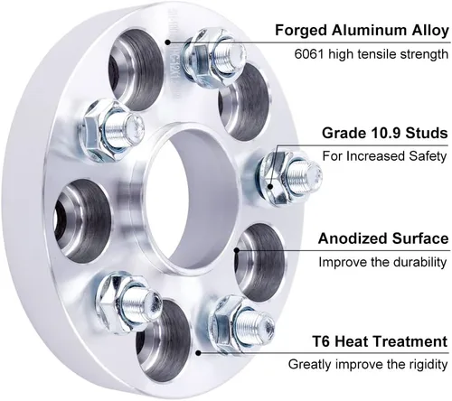 Miniatura 5 de 4 espaciadores de rueda centrados 5x115 de 1 pulgada con pernos de 0.551 x 0.059 in de orificio del cubo de 2.815 in compatibles con Dodge 5 Lug
