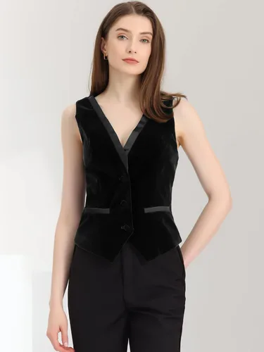 Miniatura 4 de Allegra K Chaleco de terciopelo para mujer, estilo retro, sin mangas, steampunk, chaleco elegante
