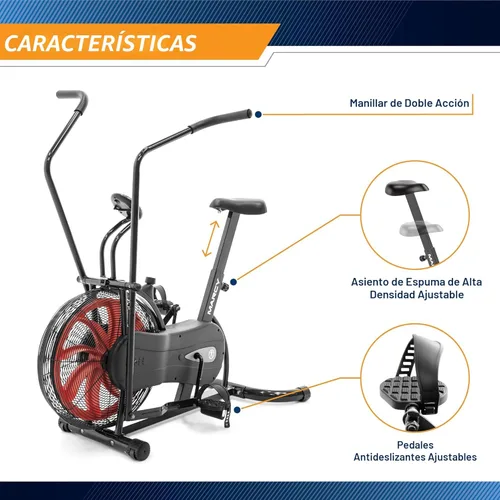 Miniatura 7 de Marcy Bicicleta fija de ejercicios con ventilador y resistencia de aire con manillares de doble acción