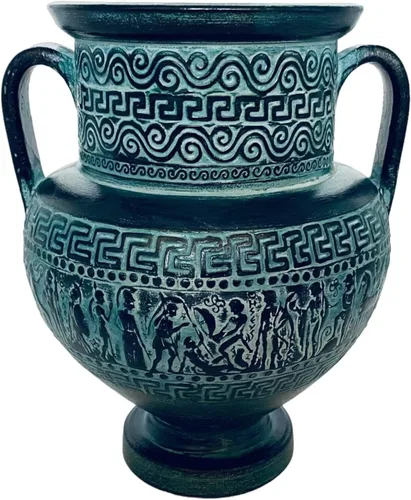 Miniatura 3 de Alivio terracota cerámica ánfora 8.3 in,pátina verde,Escenas de la mitología griega antigua