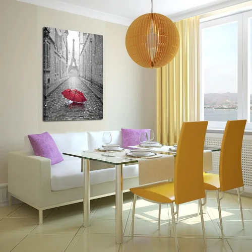 Miniatura 3 de KREATIVE ARTS Póster romántico de París Street en blanco y negro, impresiones de la Torre Eiffel con paraguas rojo, montaje en pared enmarcado listo