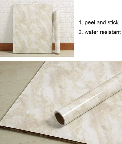 Miniatura 2 de PoetryHome Papel de contacto de mármol beige extraíble de vinilo para salpicadero de mesa, autoadhesivo, impermeable, rollo de papel tapiz