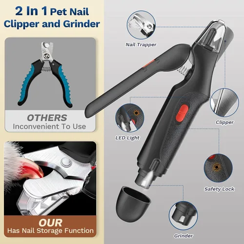 Miniatura 7 de Cortauñas 2 en 1 para perros y gatos, recortadores de uñas para perros grandes, medianos y pequeños, recortador de garras de gatos, sensor rápido