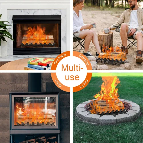 Miniatura 8 de WILLOW WEAVE Rejilla de chimenea de 20 pulgadas con retenedor de brasas, rejilla de estufa de leña, soporte de leña de acero sólido resistente de 8