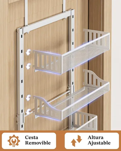 Miniatura 5 de POKIPO Organizador de Despensa Sobre la Puerta de 8 Niveles, Estante Grande de Metal para Especias de Puerta con Canasta Ajustable, 2 en 1 Montaje