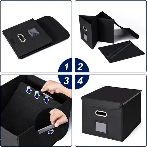 Miniatura 3 de Cajón Organizador de Archivos CADONO con Tapa, Organizador de Carpetas de Archivos Plegable con Deslizador de Plástico, Caja de Carpetas de Archivos