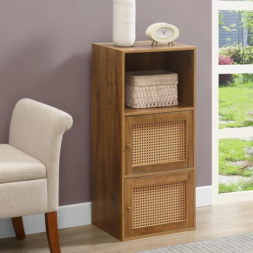 Miniatura 7 de Convenience Concepts Xtra Storage - Armario de 2 puertas de tejido bohemio de 16.5 pulgadas, organizador de almacenamiento moderno con estante, 2