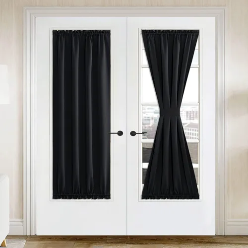 Miniatura 107 de NICETOWN Cortinas opacas unicolor con aislamiento térmico para puerta francesa, granja, oscurecimiento de habitación, puertas y ventanas de Marrón