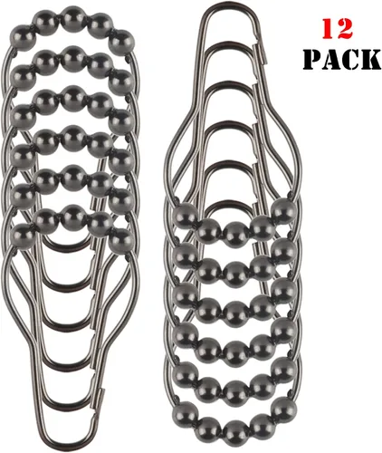 Miniatura 7 de Anillos de ganchos para cortina de ducha, anillos de cortina de ducha de metal inoxidables para cortinas de baño, juego de 12, níquel negro