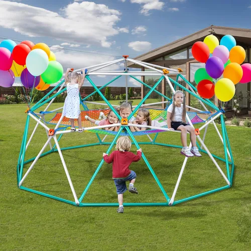 Miniatura 6 de Hapfan Cúpula de escalada con red de carga de escalada, cúpula de 10 pies de gimnasio de la jungla con hamaca para niños, juego al aire libre
