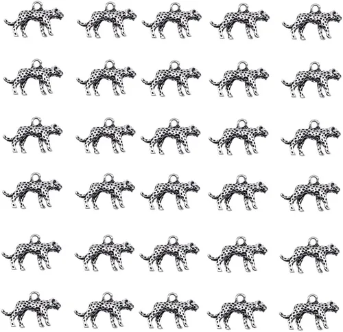 Miniatura 8 de 30 dijes de leopardo de aleación 3D de guepardo, dijes de animales de imitación de gato grande, accesorios para pulseras, collares, aretes
