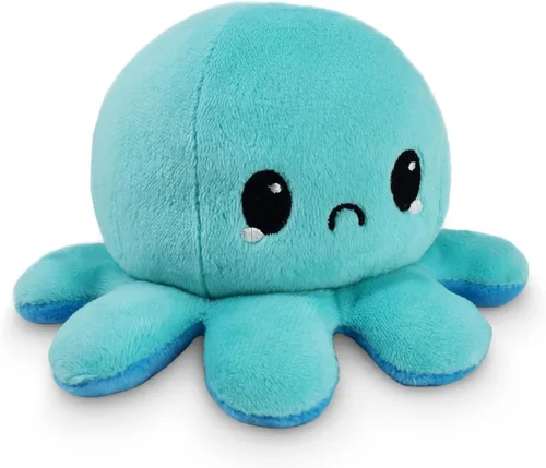 TeeTurtle - El peluche original reversible de pulpo - Azul feliz + azul claro triste - Bonitos animales de peluche sensoriales fidget que muestran