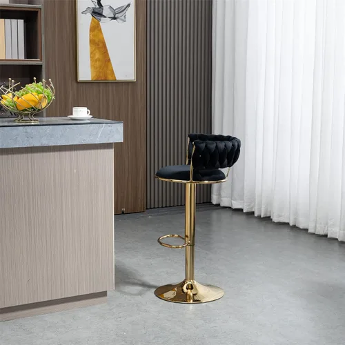 Miniatura 8 de Juego de 2 taburetes de bar tejidos de terciopelo, taburetes de cocina de altura ajustable, silla de isla, sillas de bar giratorias de 360°, chasis