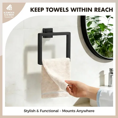 Miniatura 4 de Juego de 10 accesorios de baño negro mate, juego de herrajes de baño de acero inoxidable, toalleros para baño montados en la pared, juego de barras