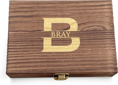 Juego de 6 piedras de whisky personalizadas con caja de madera, juego de piedras de whisky grabadas para él