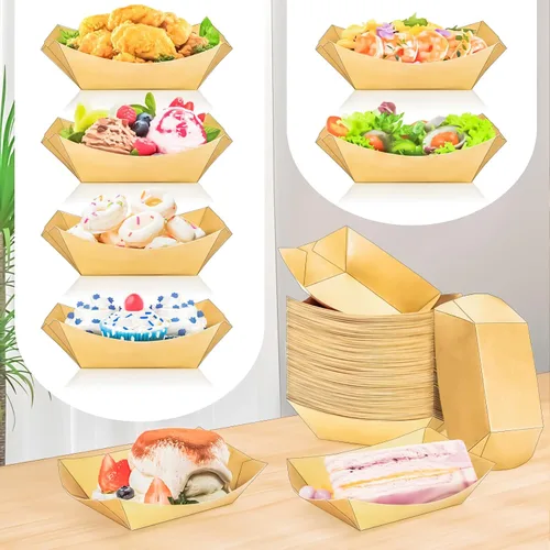 Miniatura 7 de Paquete de 120 bandejas de papel desechables de 2 libras de papel para barcos, bandeja de servir comida kraft, cestas para aperitivos, palomitas