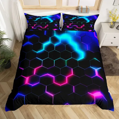Miniatura 44 de Juego de funda de edredón para niños con diseño de gato lindo, tamaño individual, juego de ropa de cama con hojas de flores, luna, noche y cielo