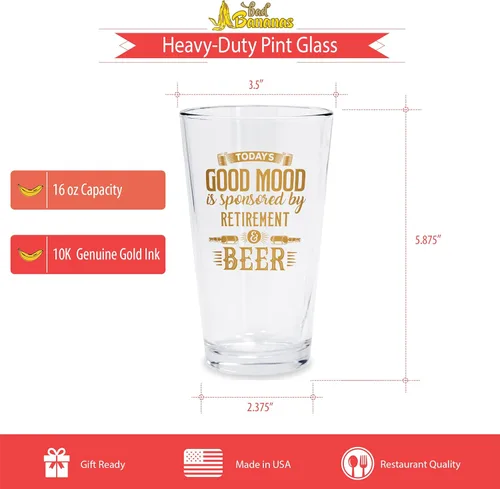Miniatura 3 de BAD BANANAS Regalos de jubilación – Buen estado de ánimo – Vaso de cerveza de 16 onzas con tinta auténtica de oro de 10 quilates – Regalos