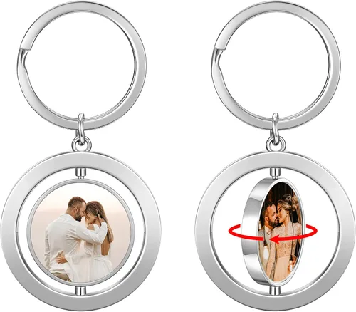 Jovivi Llaveros personalizados personalizados con foto de doble cara, impresión a todo color, aleación de texto, imagen, llavero para hombres y