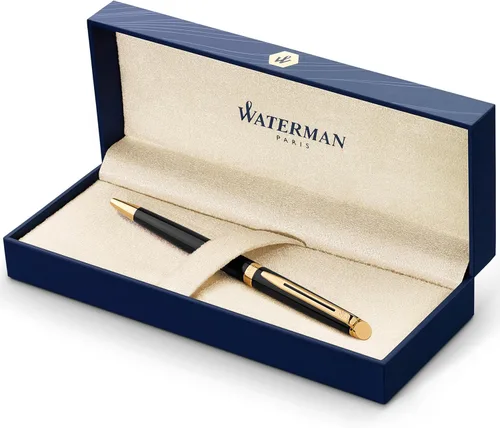 Bolígrafo Waterman Hémisphère | Laca negra brillante con borde de oro de 23 quilates | Punta media | Tinta azul | Caja de regalo