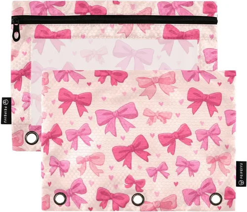 Miniatura 36 de SHJI Bolsas para carpetas, bolsa de lápices de mármol rosa y azul para carpeta de 3 anillas, paquete de 2 bolsas transparentes con cremallera