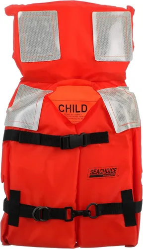 SEACHOICE Chaleco y chaqueta comercial tipo I para uso en alta mar, naranja fluorescente, paneles reflectantes, varios tamaños