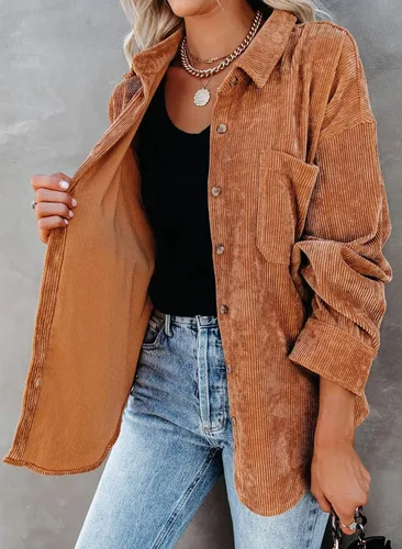 Miniatura 8 de Astylish - Camisas de pana para mujer, blusa informal de manga larga con botones