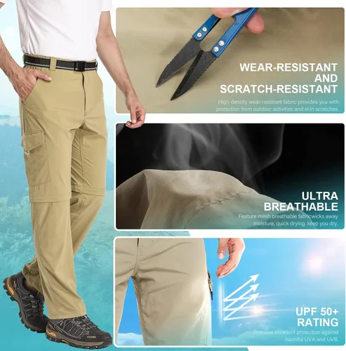 Miniatura 4 de Pantalones de senderismo para hombre, convertibles, ligeros, de secado rápido, para pesca, safari, campamento, viajes, para niño explorador