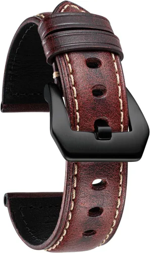 BINLUN Correa de reloj de cuero retro hecha a mano con cera de aceite, correa de cuero de becerro, pulsera de repuesto de 6 colores para hombres y