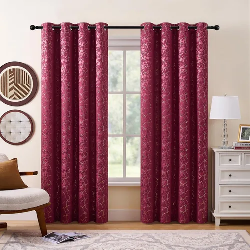 Miniatura 11 de Cortinas marrones y doradas de 63 pulgadas de largo, 2 paneles de cortinas geométricas para oscurecer la habitación, cortinas con ojales, estampado