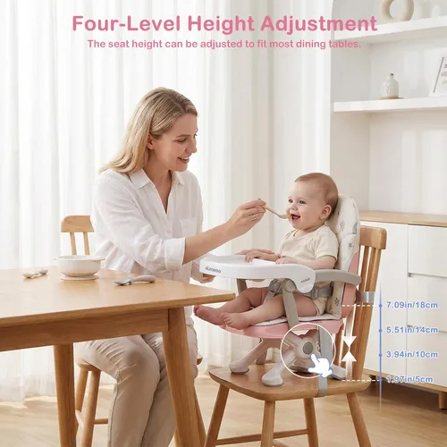 Miniatura 4 de UBRAVOO Asiento elevado portátil 2en1 para niños pequeños, asiento elevador que crece con el bebé para mesa de comedor con bandeja extraíble