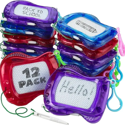 Mini pizarra magnética de dibujo para niños, paquete de 12 con clip para llavero, bloc de escritura borrable para dibujo, caja de tesoros, juguetes