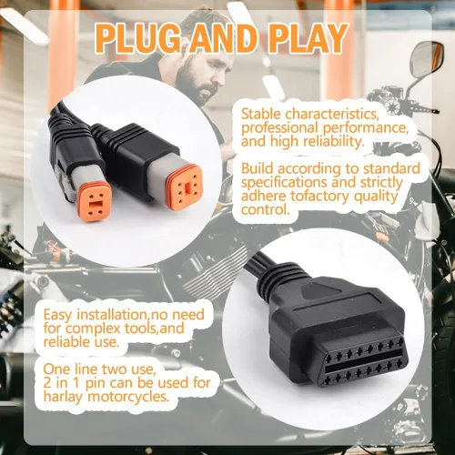 Miniatura 5 de Cable adaptador OBD2 2 en 1 para escáner de herramienta de diagnóstico de motocicleta de 4 pines+6 pines, funciona en modelos con protocolo J1850