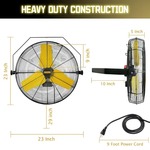 Miniatura 6 de HiCFM Ventilador industrial de pared 9100 CFM de 24 pulgadas con motor de recinto TEAO, rodamiento de bolas lubricado permanente, cable de 9 pies