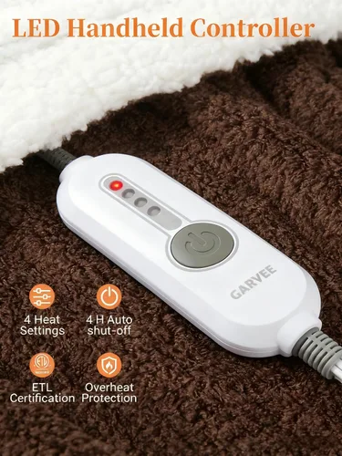 Miniatura 3 de GarveeHome Manta eléctrica térmica, manta térmica suave doble Sherpa súper acogedora con 4 niveles de calefacción y 4 horas de apagado automático