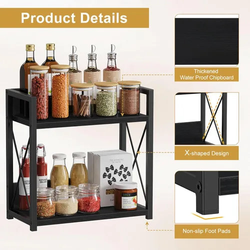 Miniatura 4 de Giikin Organizador de encimera de cocina, organizador de barra de café de 2 niveles, estante de especias negro para encimera, estantes de encimera