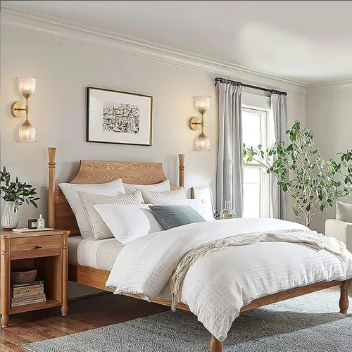 Miniatura 6 de BYOLIIMA Aplique de pared dorado de 2 luces con pantallas de vidrio ámbar, moderno de mediados de siglo, accesorios de luz de pared para tocador