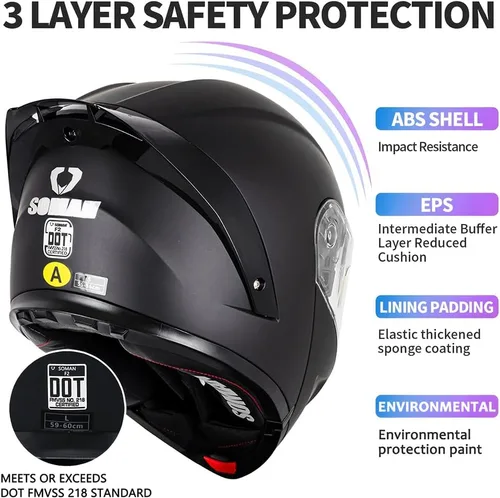 Miniatura 2 de Casco modular de motocicleta con Bluetooth, casco de motocicleta abatible de cara completa para hombres y mujeres con visera tintada y transparente
