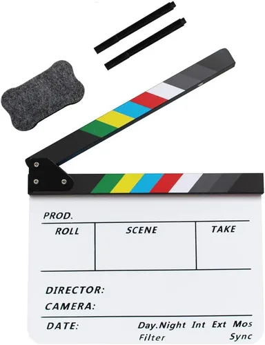 Pizarra de pizarra de película, tablero de acrílico blanco para directores de películas | 9.6 x 11.7 In Movie Clapboard Cut Action Scene Prop for