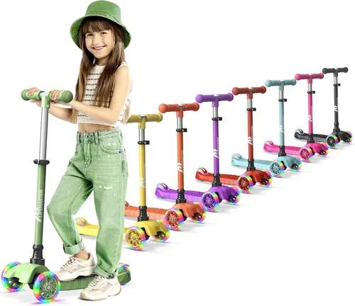 Miniatura 14 de Lifemaster Mini 3-Wheel Kids Scooter with Multi-Color Wheel Lights – 4-Height Adjustable Handlebar, Wide Anti-Slip Deck, Child Safety Certified, Rosa