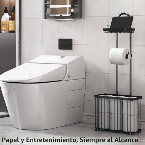 Miniatura 5 de X-cosrack Soporte Independiente para Papel Higiénico Soporte de Toallas de Papel con Estante de Despliegue y Dispensador con Estante de Negro